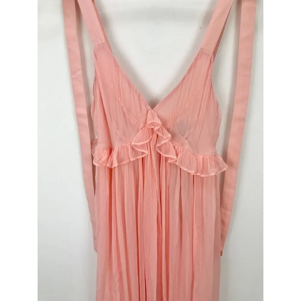 J.Crew Collection Ruffle Trim Midi Dress Crinkle Cupro Blushed Peach US 2 NWT - Picture 8 of 14
